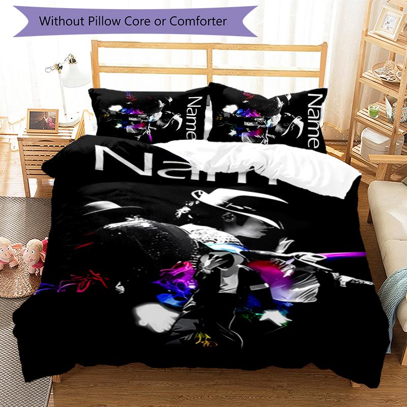 3pcs Custom Name Cartoon Michael Jackson Bedding Set Duvet Cover Closure Includes 1 Duvet Cover & 2 Pillowcases for All Seasons Bedroom Decor