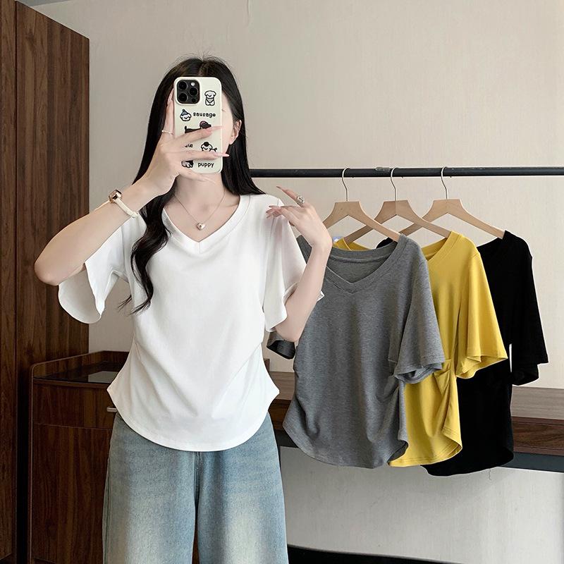 2026 Plus Size Women s V-Neck Slimming Short-Sleeve Summer Top 4XL