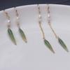 Intangible Cultural Heritage Filament Edelweiss Bamboo Leaf Green Fringed Earrings Retro Temperament Pearl Fashion Simple Wind Ear Jewelry