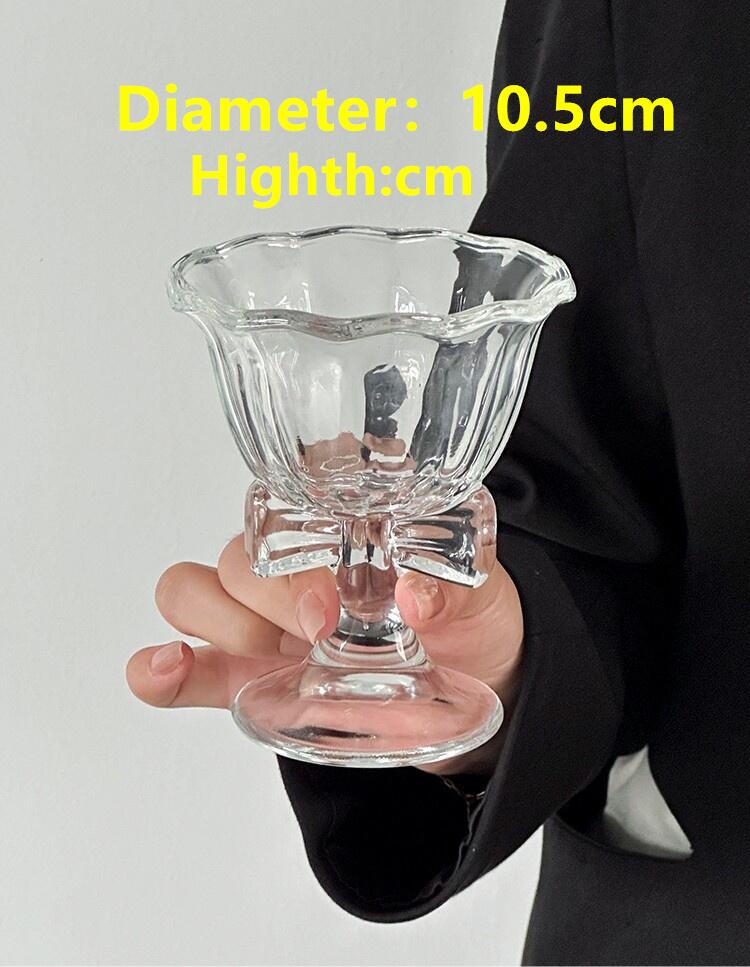 Cute Bow Handle Glass Cup Flower Shaped Wine Champagne Cocktail Glass Goblet Cup Dessert Bows
