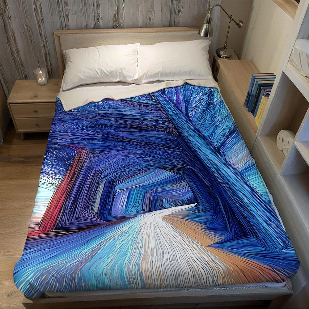 Blue Tree Tunnel Flannel Blanket Warm Soft Halloween Christmas Couch Warm Cozy Decorative Decor Gift for All Season