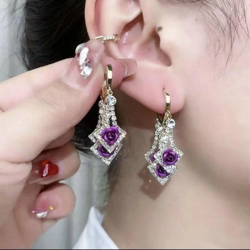 Boucles d'oreilles pendantes décorées de zircone noire en forme de losange, Bijoux en alliage style rétro élégant, Ornements polyvalents pour femmes, Duplicatas, Bijoux de luxe