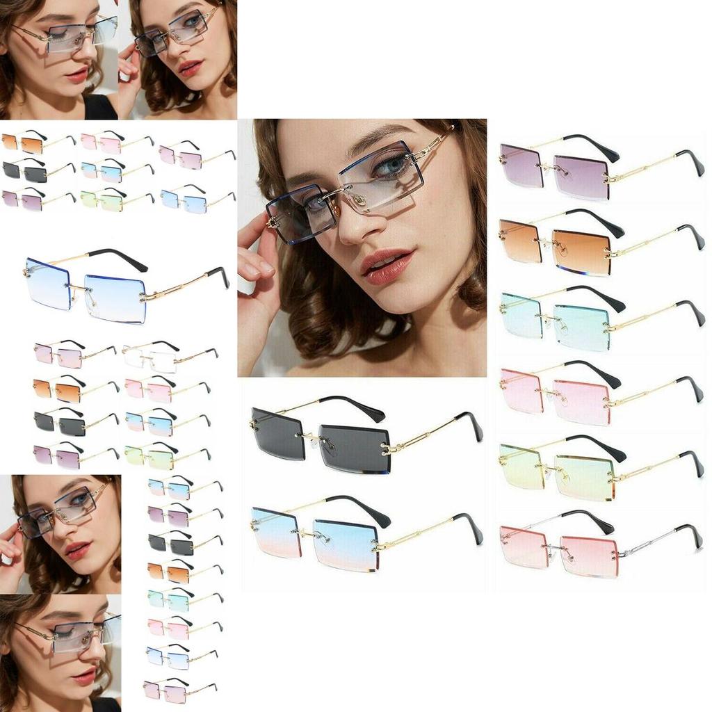 Trendy Summer Fashion Rimless Women's Sunglasses Rectangle Shades With Uv400 Lenses