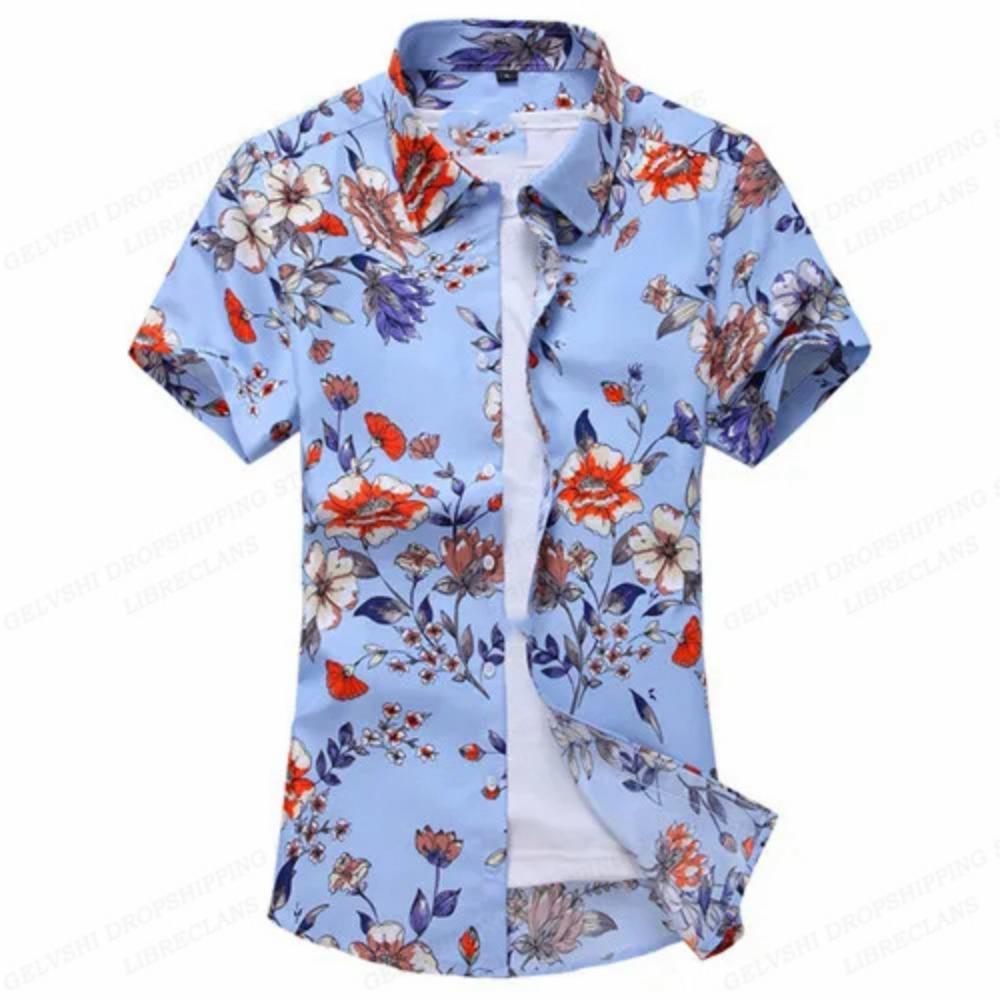 Camicie Hawaiane Floreali Estive Uomo Moda Camicia a Maniche Corte Camicetta a Fiori Collo Turn-Over Casual Revers Camisas Abbigliamento Uomo