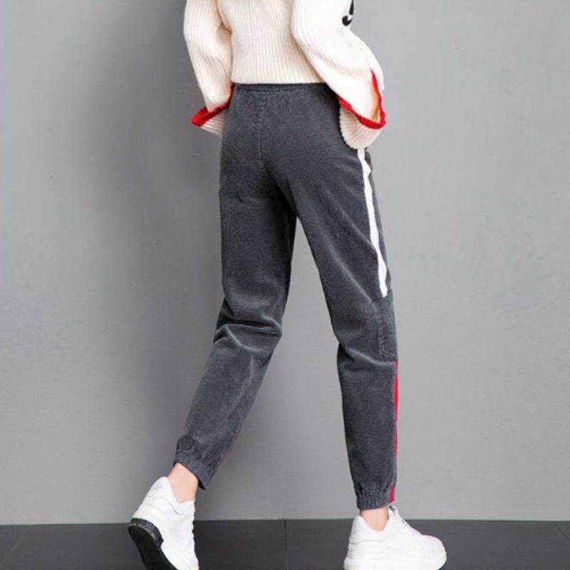 Single/plus Velvet Corduroy Pants Ladies's Fall and Winter Korean Version of The Straight Casual Loose Sports Pants