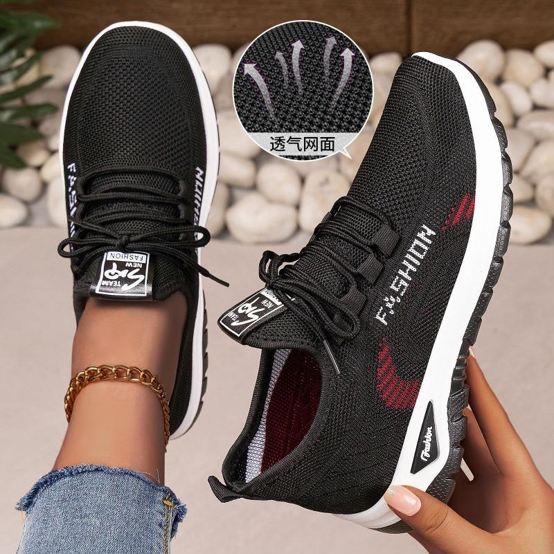 Women's shoes spring breathable sneakers women's fashion versatile fly-woven shoes soft soles not tired feet single shoes comfortable mesh shoes