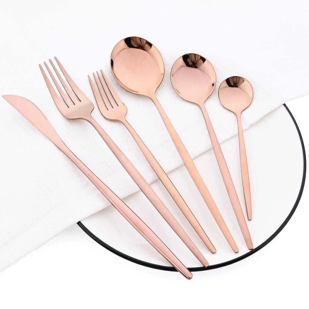 36Pcs Pink Gold Dinnerware Cutlery Set Western Knife Dessert Forks Spoon Flatware Stainless Steel Silverware Kitchen Tableware
