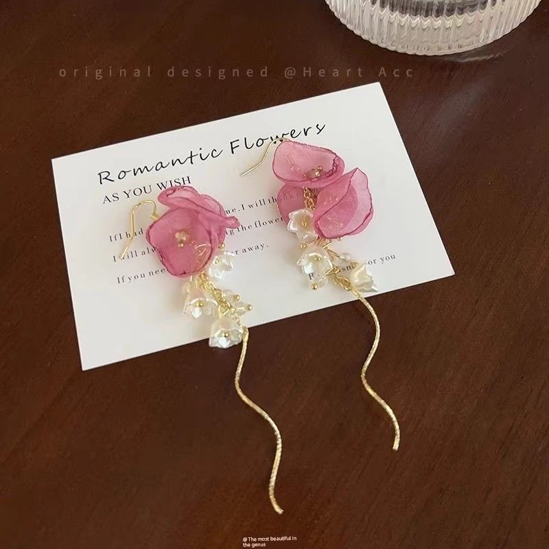 

Seaside Fairy Atmosphere Sense Blue Chiffon Ear Studs Niche Design Advanced Earrings Gentle Temperament Holiday Style Ear Rings E1-3-4