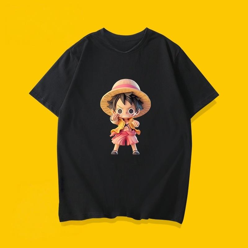 Summer 2026 One Piece Munch D Luffy Q Edition Cute Series Casual Theme 100 Cotton Print Tshirt for Unisex and Women Y2k