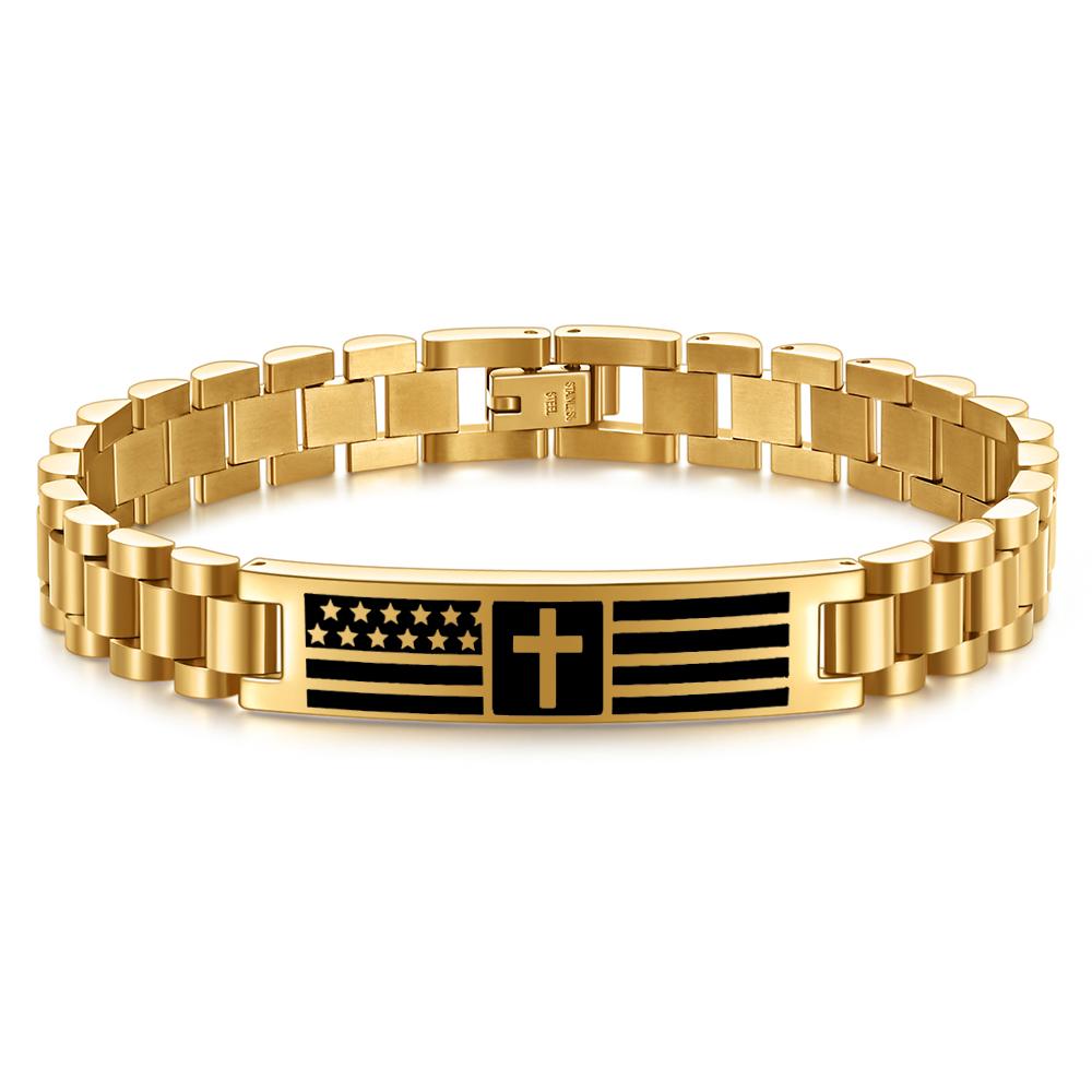 10MM Engraved Cross Bracelet, Men s Stainless Steel Scripture Curved Plate Bracelet золотой