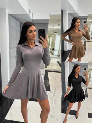 Autumn Women's Solid Color Waist-Slimming Long-Sleeve Lapel Dress