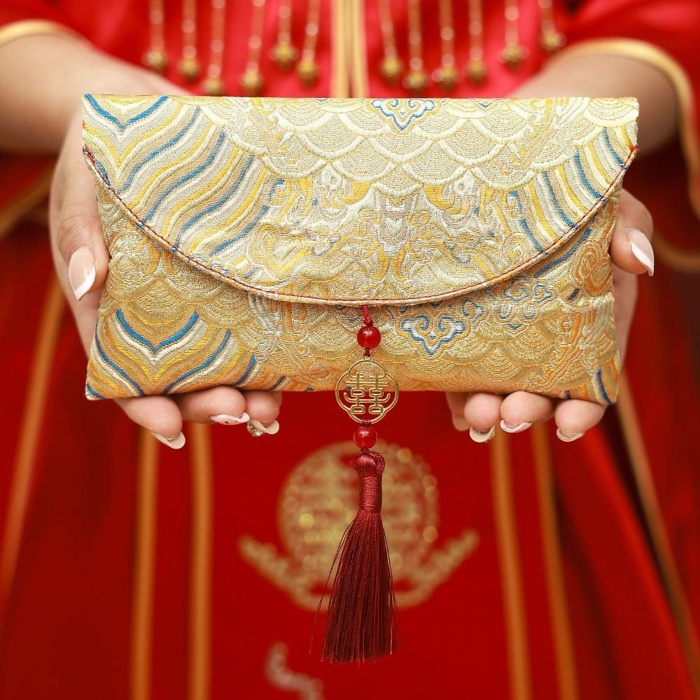 Traditional Spring Festival Red Envelope Embroidered Polyester Wedding Hongbao Thickened Tassel Lucky Money Packet