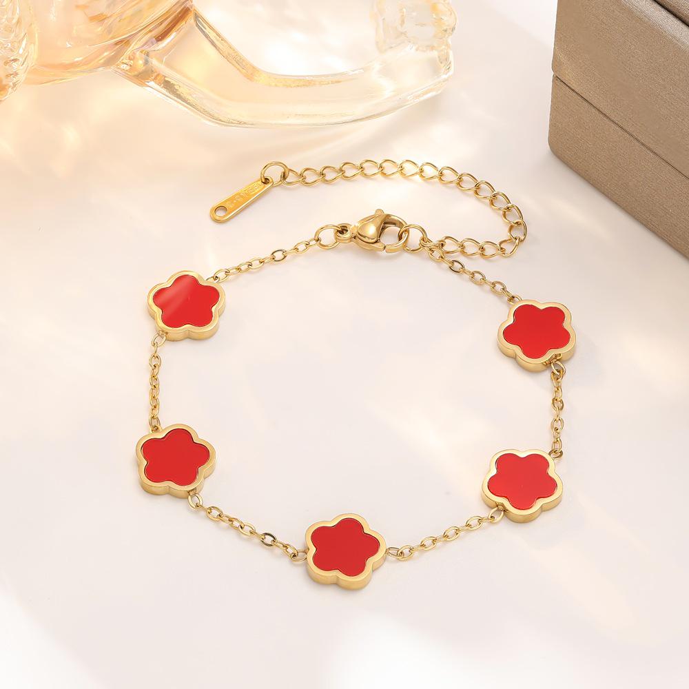 Women's Glossy Pearl Clover Jewelry Set: Bracelet, Necklace, Earrings, Ring