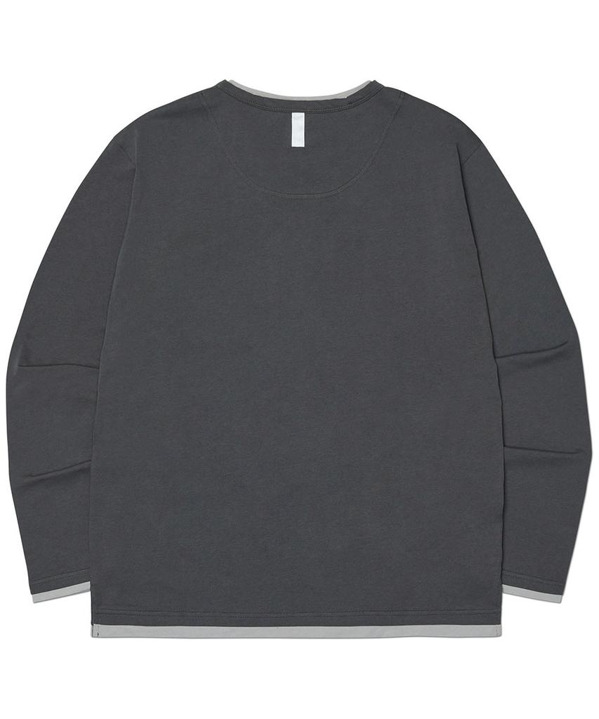 Nomaenyueol Layered Henley Neck Long Sleeve Tee - Charcoal
