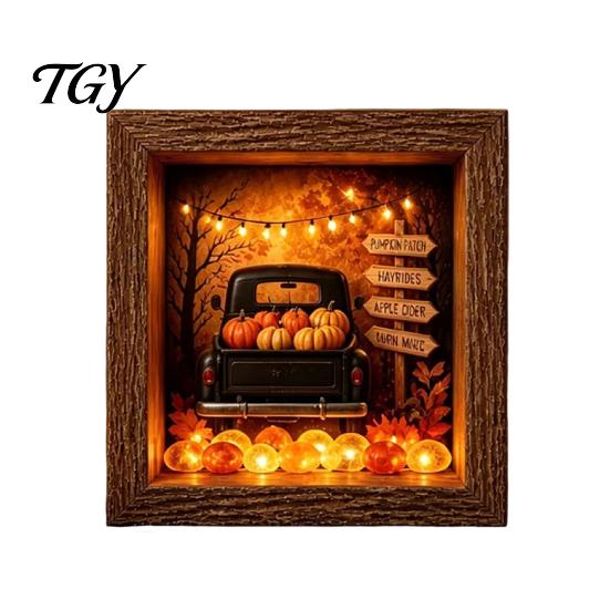 DIY Memory Box Display Lighted Halloween Ghost Shadow Kit, Wooden Frame LED Warm Light, Gothic Decorative Lamp with Crystal Glass Panel, Night