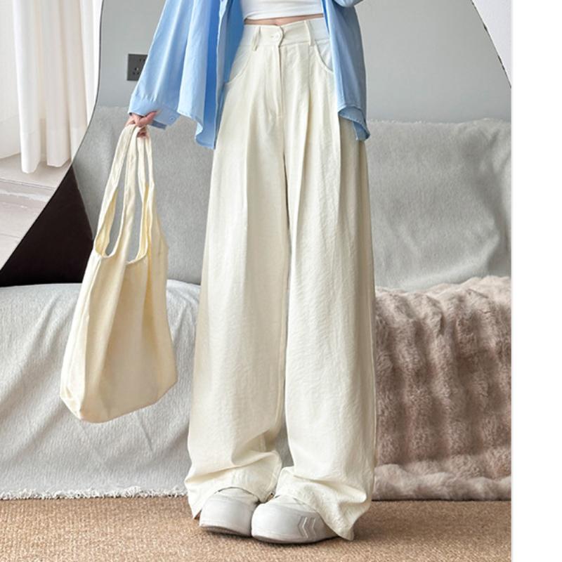 Lazy Fu Suit Wide-leg Pants for Women In Spring New High-waisted Slim Loose Ice Silk Floor Lazy Style Trousers Summer