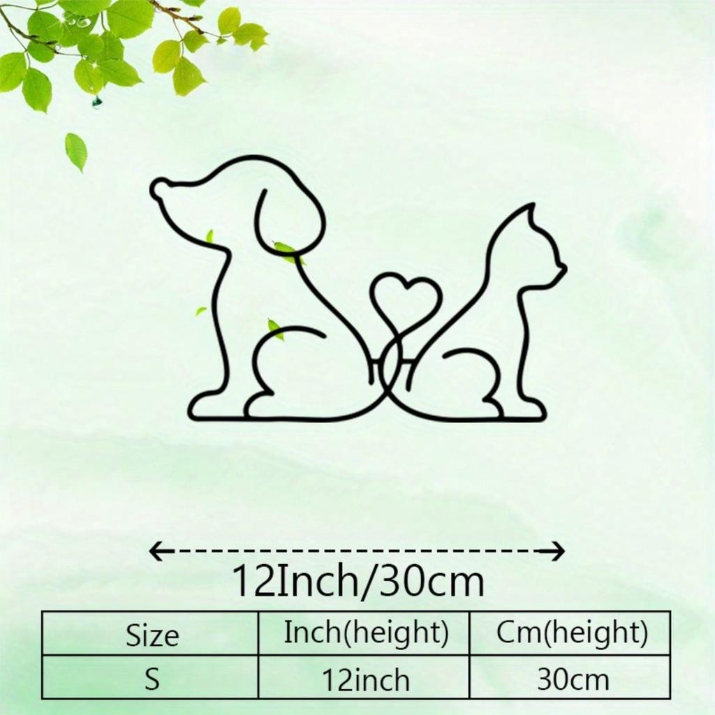 Metal Pet Lover Wall Art Black Line Dog Cat Heart Sculpture Modern Home Decor Gift for Pet Owner