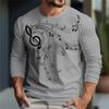 Trend Music Print Pánské tričko Móda Bavlna Trička s dlouhým rukávem Neformální výstřih Street Tops Volný svetr Podzim Muži Oblečení