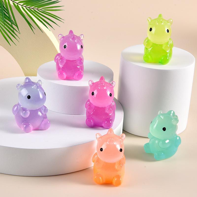 6Pcs Multicolors Luminous Unicorn Animal Miniatures Resin Ornaments Fairy Garden Decoration Micro Landscape
