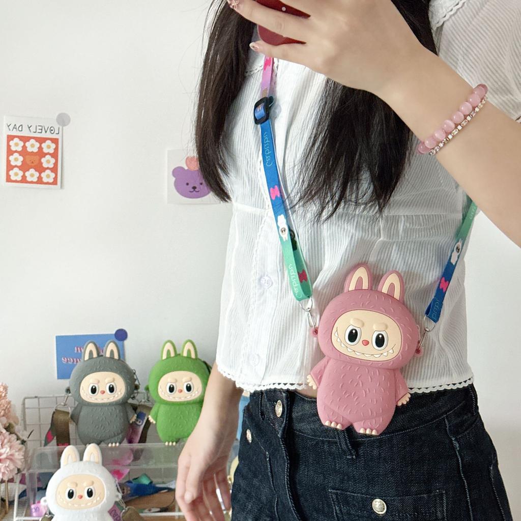 New Cute Children's Silicone Messenger Bag Cartoon Color Doll Boys and Girls Change Storage Bag Mini Earphone Bag