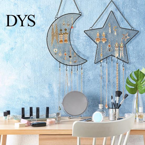 Earring Stud Grid Wall Hanger Jewelry Display Stand Exquisite Ornamental Space-saving Moon Star Shaped Wrought Iron Earrings Shelf for Bedroom
