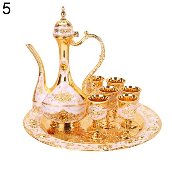 8Pcs/Set European Vintage Metal Wine Cup Kettle Tray Kit Wedding Home Gifts Set