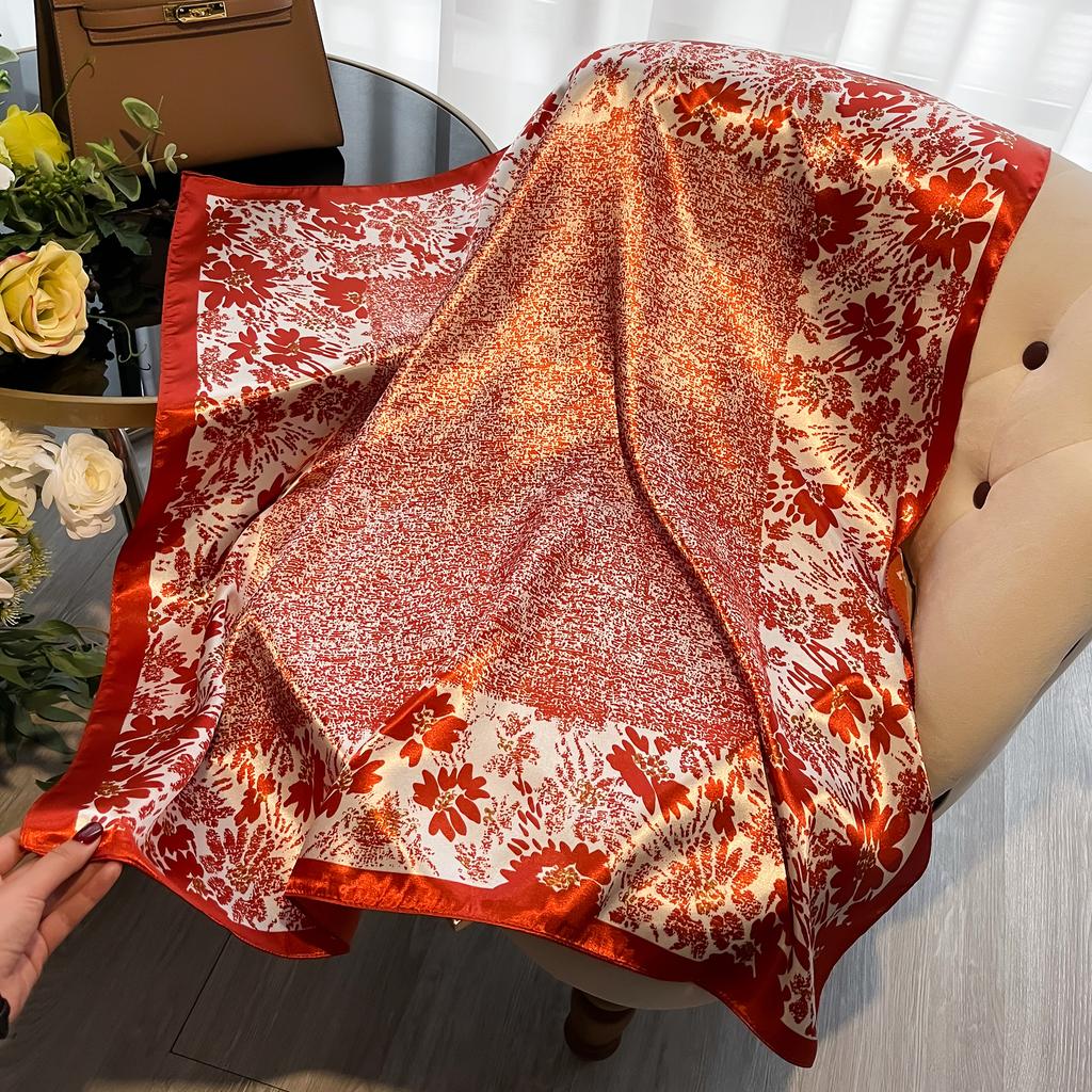 New Luxury Brand 90*90cm Silk Satin Square Scarf Women Hijab Bandana Headband Ladies Shawls Bag Wrap Muffler Neckerchief Foulard