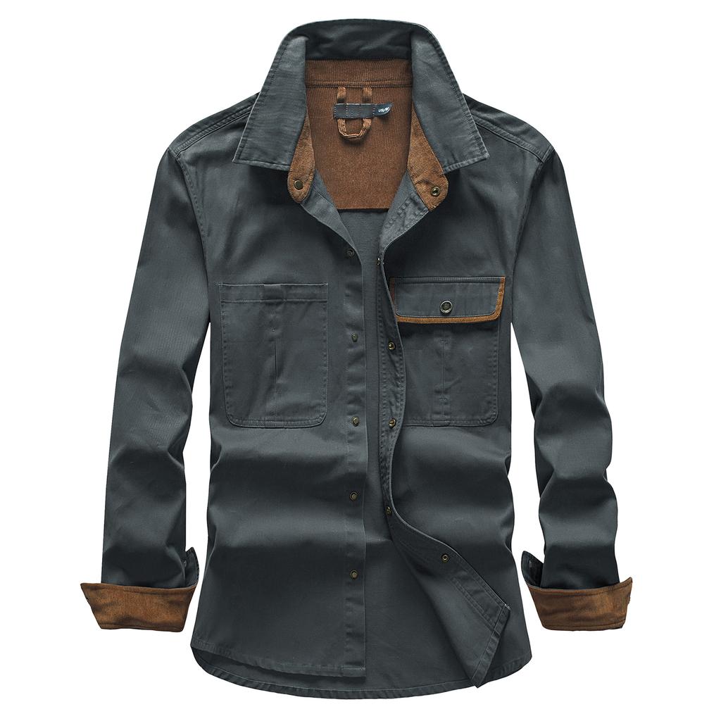 Spring and Autumn Men's Cotton Long Sleeve Shirt, Large Size Loose Corduroy Shirt, Casual Thin Shirt