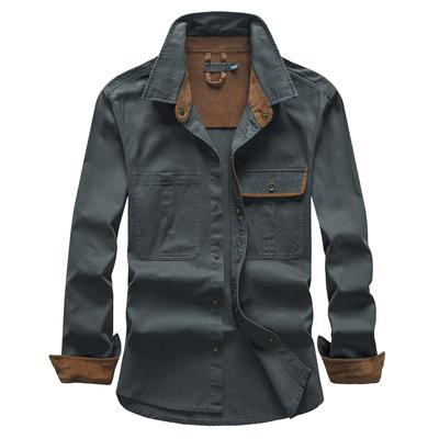 Spring and Autumn Men's Cotton Long Sleeve Shirt, Large Size Loose Corduroy Shirt, Casual Thin Shirt