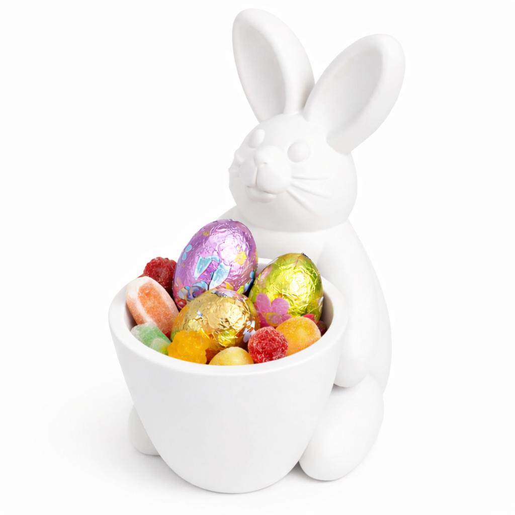 Easter Decoration - White Rabbit with a Bowl and a Container for Small Items
