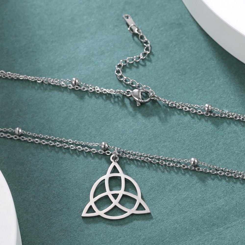 Lemegeton Wikinger Triquetra Keltisches Knotenmuster Symbol Halskette für Damen Schlüsselbein Kette Amulett Doppellagig Choker Anhänger Schmuck Geschenk