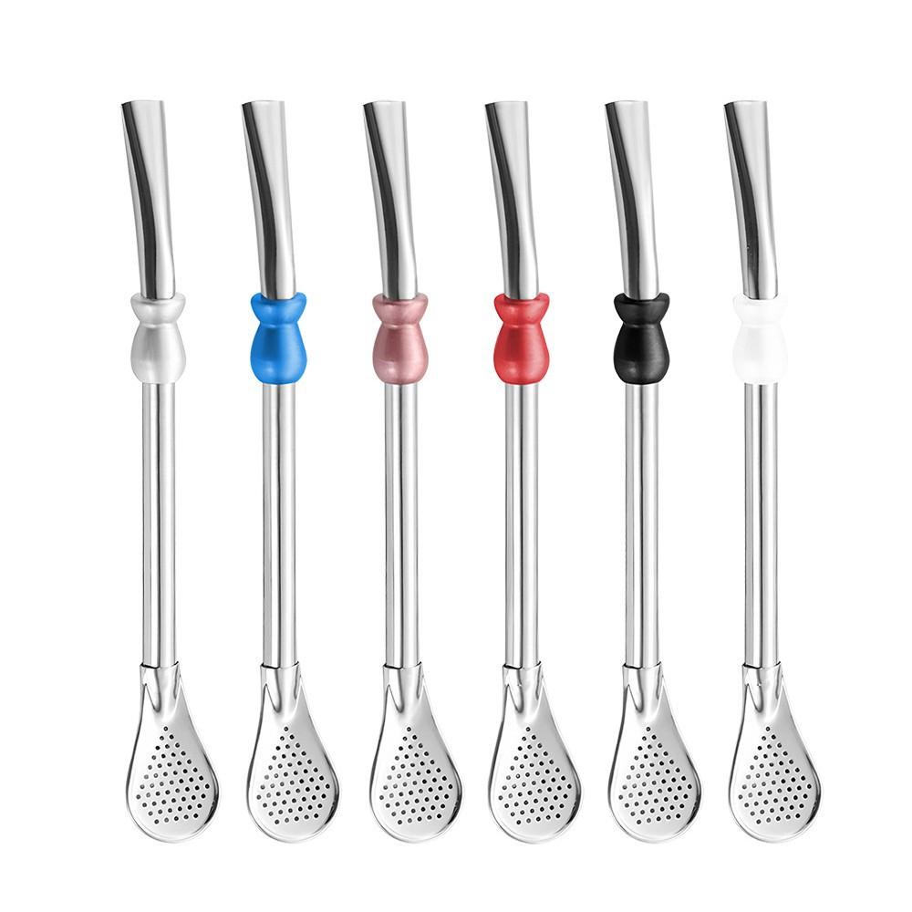 Hot Sale Reusable Straw Spoon Stainless Steel 304 Tea Filter Yerba Mate Bombilla Coffee Spoons Milk Drinking Kitchen Tools