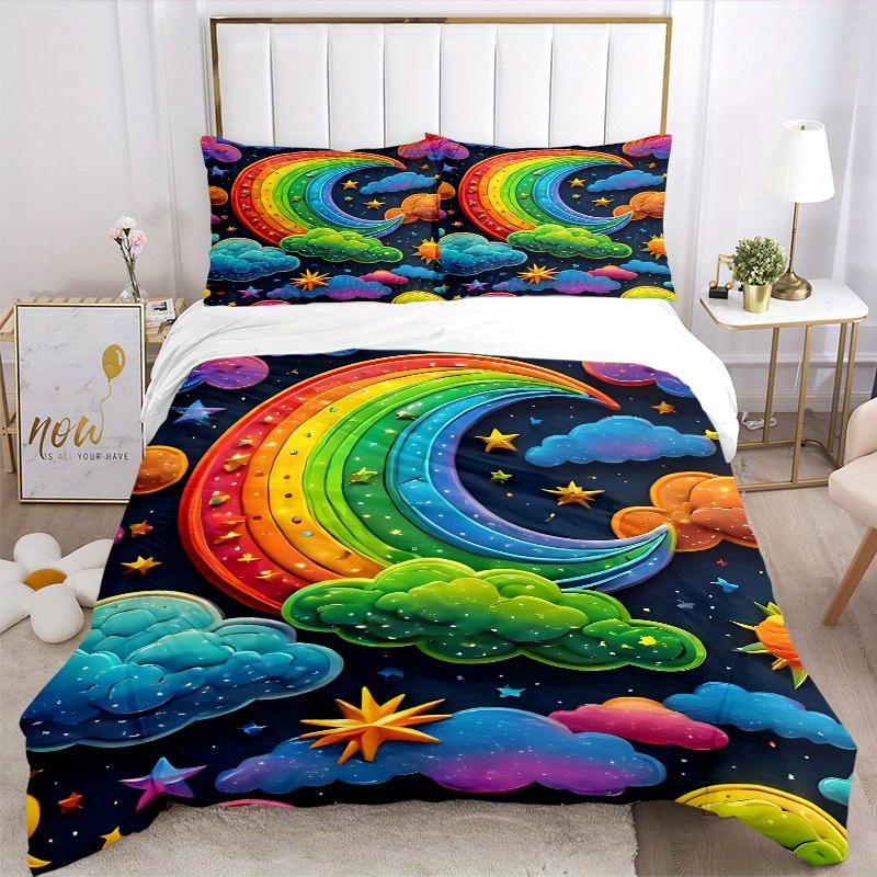 3pcs Rainbow Clouds 1Cover + 2Pillowcases, PillowInserts NotIncluded, Machine Washable, All - Season Use, Suitable for Bedroom Guest Room78