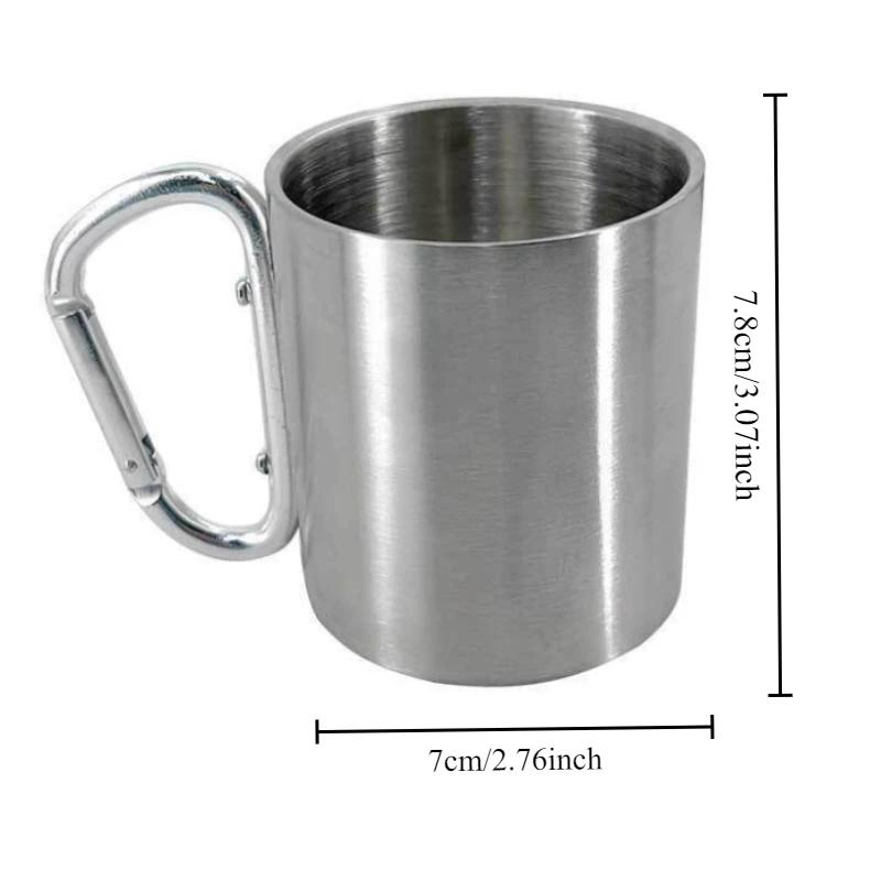 

300ml Stainless Steel Camping Cup Portable Travel Mug with Carabiner Clip for Hiking Backpacking Outdoor Drinkware Coffee Cup 201-300ml