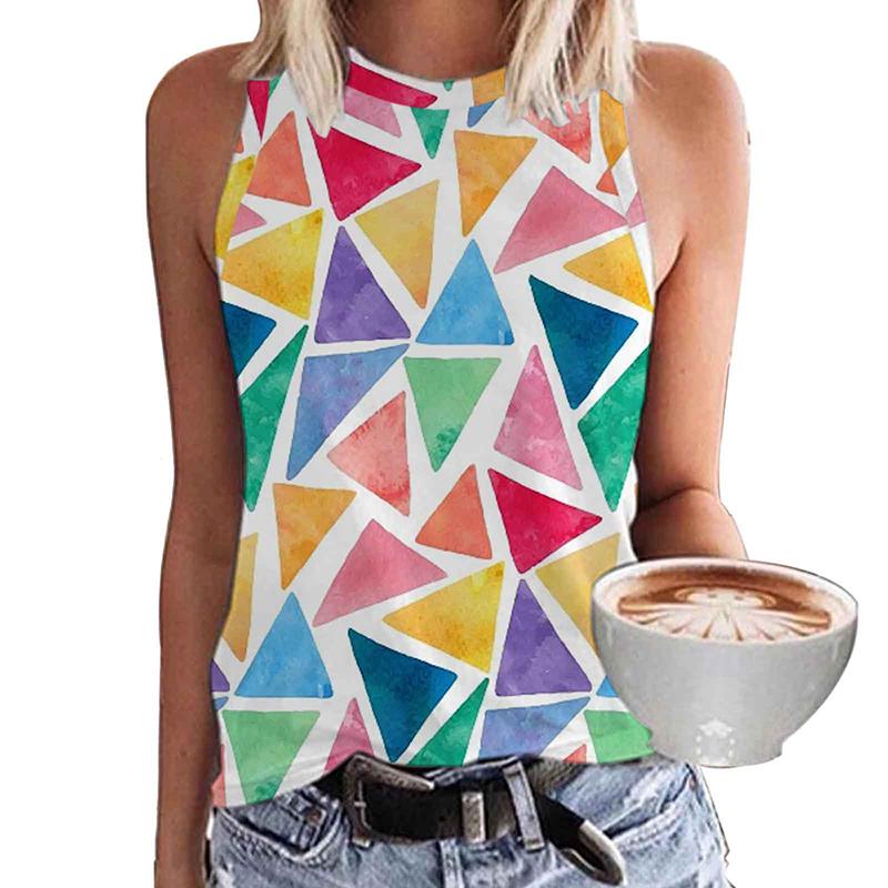 Colorful geometric tie dye 3D printed vest for women s street wear S