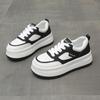 Thick Bottom Heightening Women's Spring Summer Soft Leather High Top Sneakers Black White Versatile Adult Casual Shoes