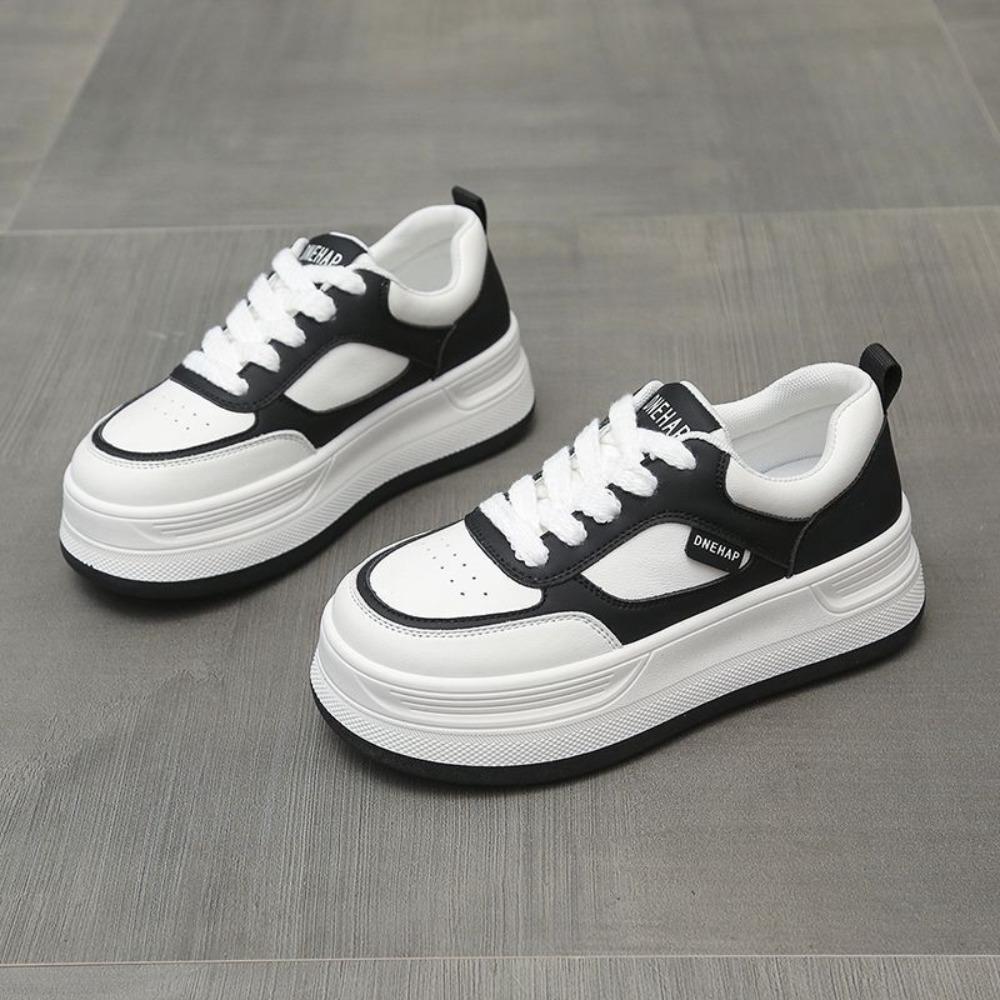 Thick Bottom Heightening Women's Spring Summer Soft Leather High Top Sneakers Black White Versatile Adult Casual Shoes