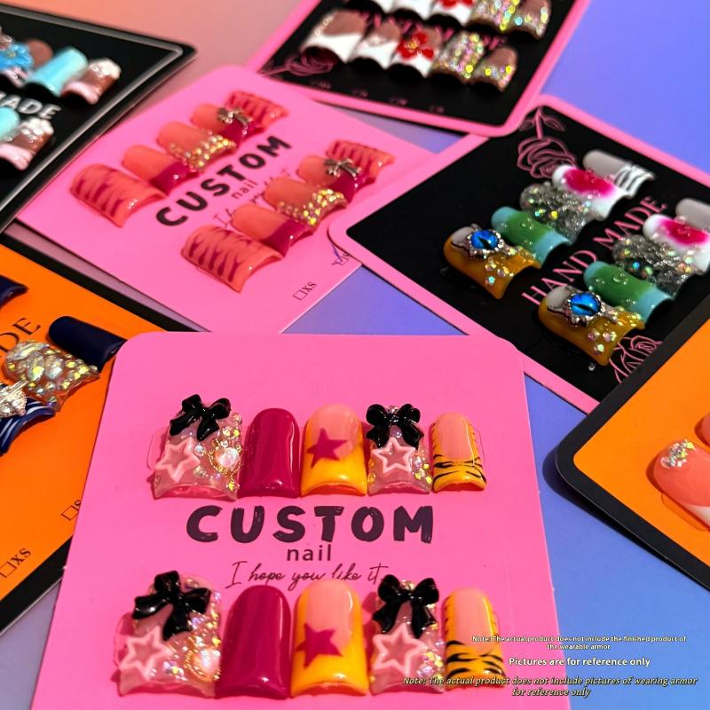 10Pcs False Nails Display Cards Fluorescent Color  Style False Nail Tips Portable Nail Art Storing Manicure Showing Tools
