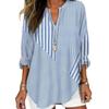 Women's Summer Striped V-Neck Long Sleeve Casual Loose Pullover Shirt
