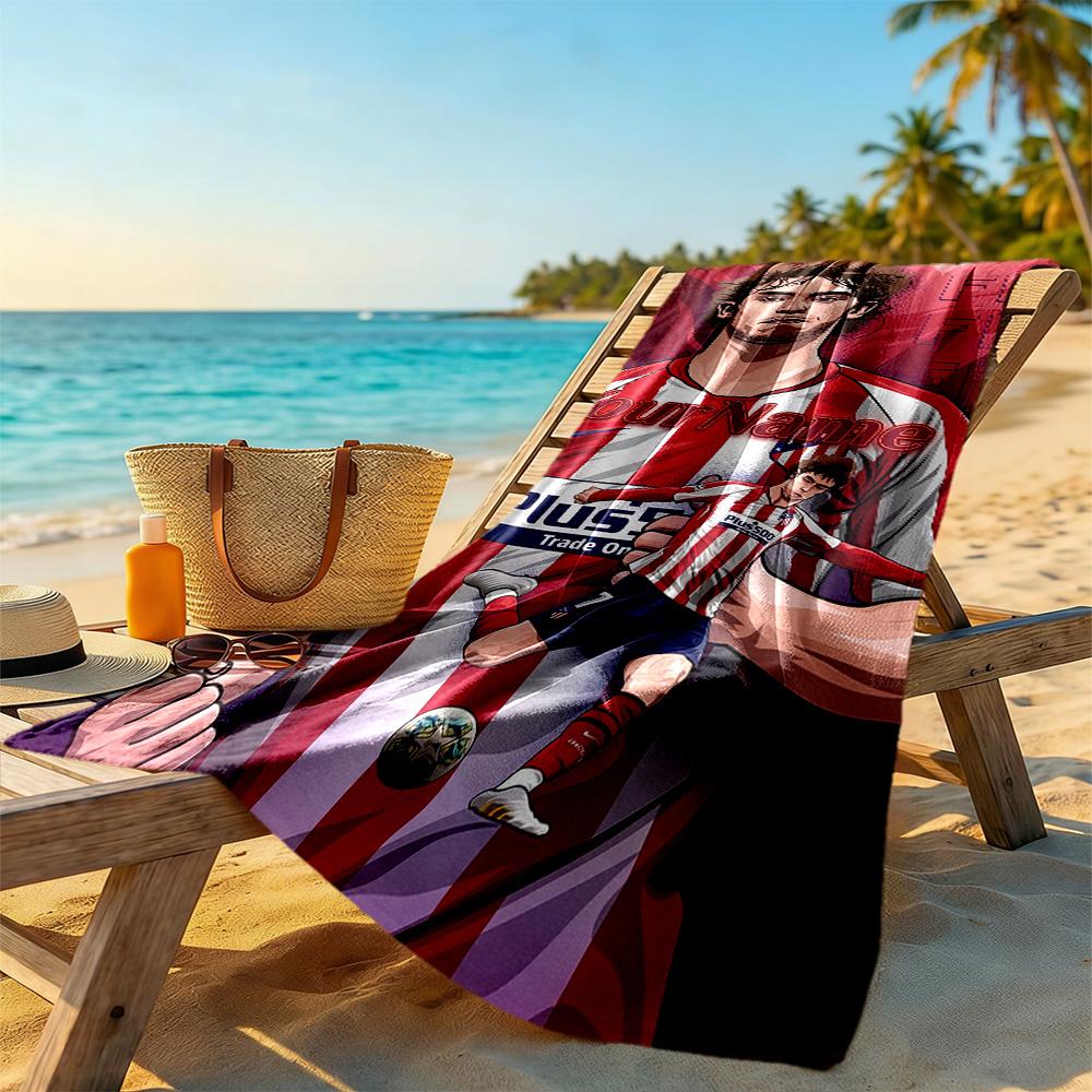 Atletico Madrid Customize Text Beach Towel High Absorbency & Quick-Dry Perfect for Traveling Yoga Camping and Swimming