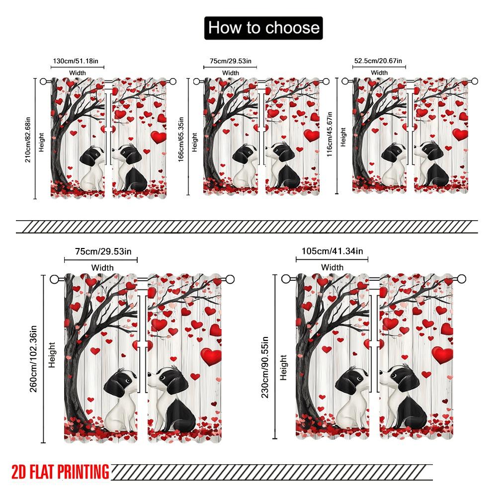 2 szt., druk płaski 2D Kreatywne zasłony Szczenięca miłość Harmonia Wszechstronny poliester (bez pręta) Dekoracja Domu Idealna do Salonu,