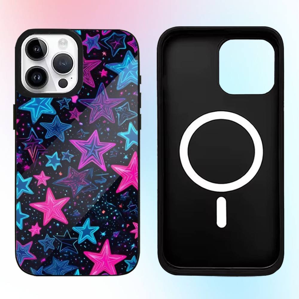 Colorful Star Pattern Phone Case For iPhone17,16,15,14,13,12,11 Plus,Pro Max Magnetic Magsafe Wireless Charging iPhone15PRO