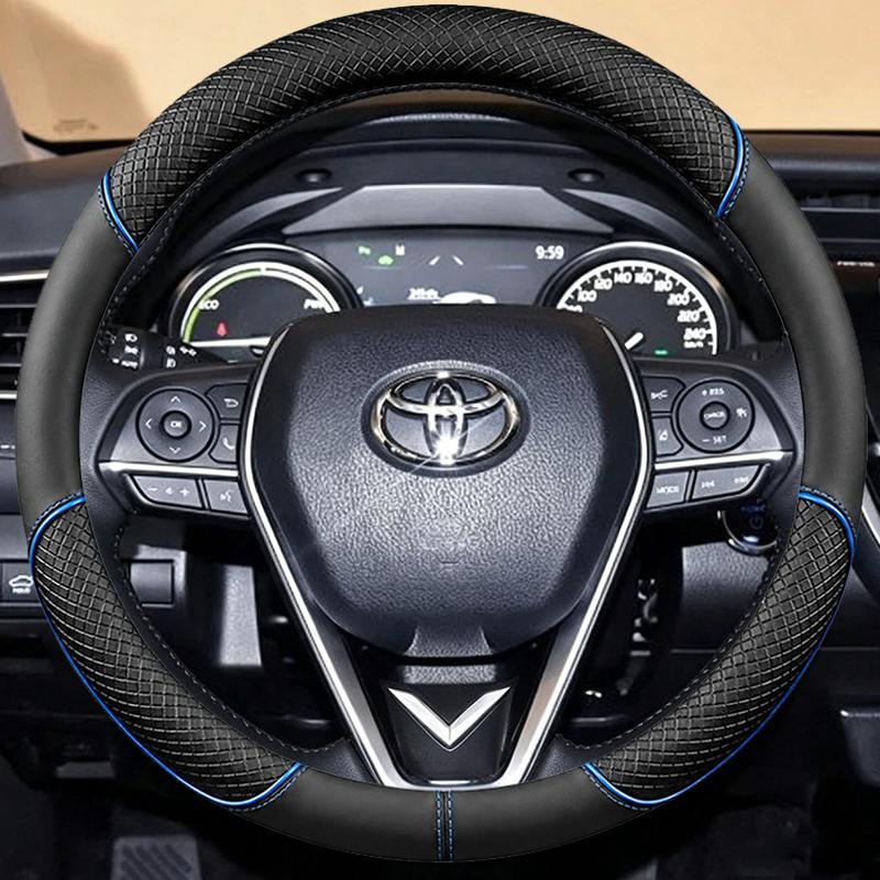 Coprivolante per Auto Antiscivolo in Pelle Scamosciata Nappa Nera Cucito a Mano per Toyota Camry - Accessori Interni Auto