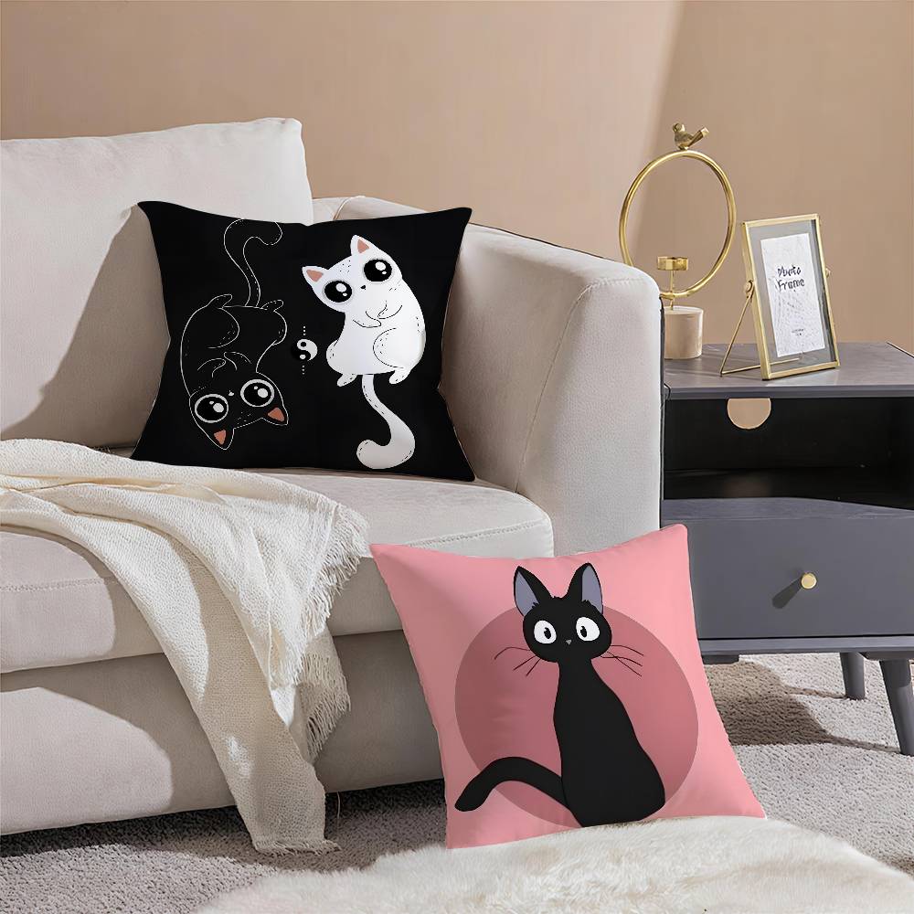 Cartoon Cat Surprise Accompanying Print Pillow Case Comfort Sofa Bed Silky Elegant Invisible Zipper Decorative Cushion Cover