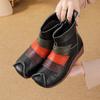 Johnature Ethnic Style Mixed Colors Genuine Leather Wedges Short Boots Warm Comfortable Women's Cotton Shoes
