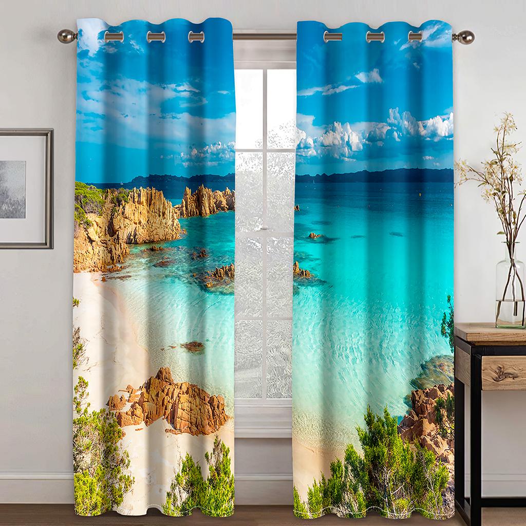 Shoreline Highway Blue Sky White Clouds Scenic Curtains 2 Panel Free Shipping Modern Living Room Bedroom Home Decor Curtains