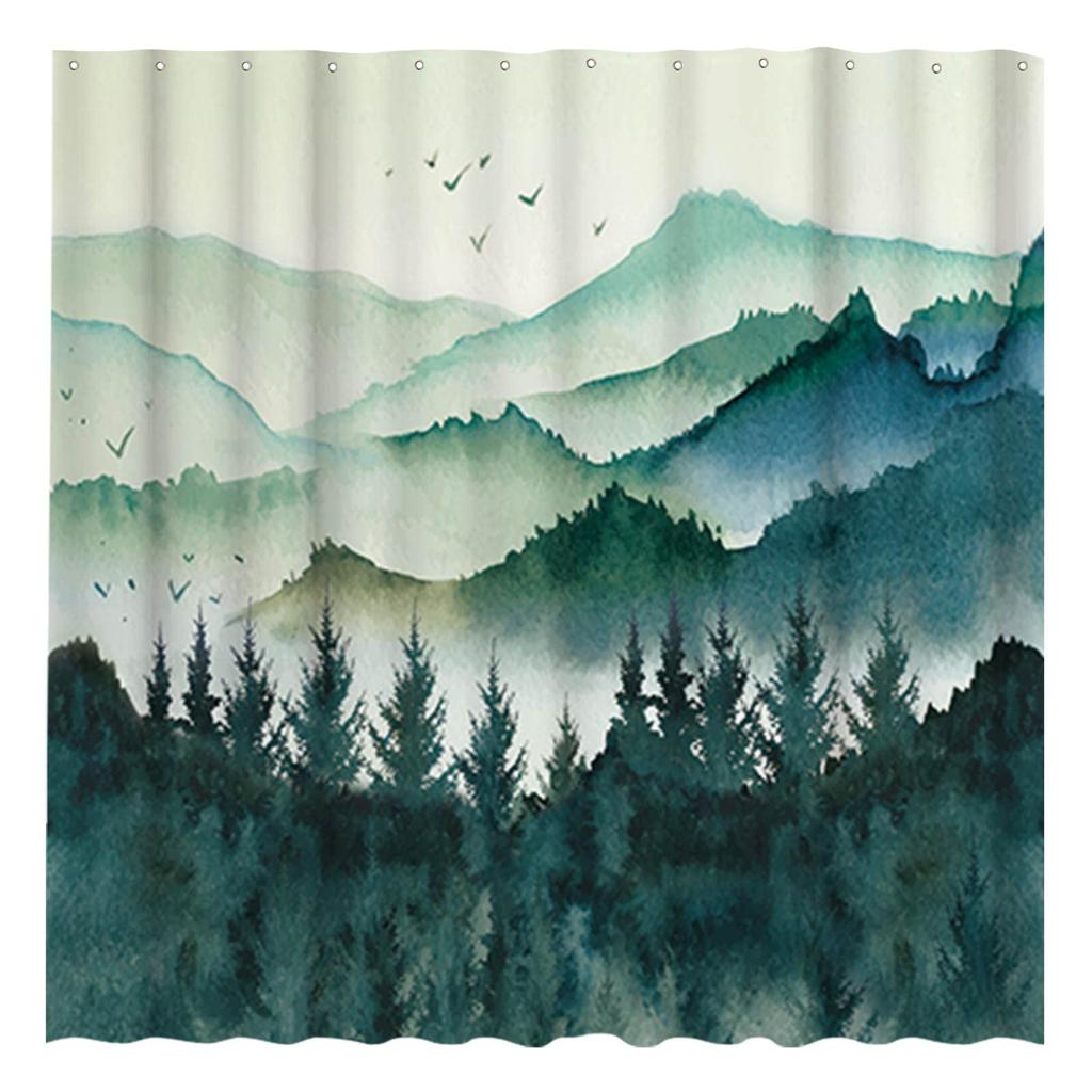 Misty Forest Woodland Shower Curtains Nature Shower Curtain Fall Shower Curtain Waterproof Polyester Fabric Home Decor with Hook