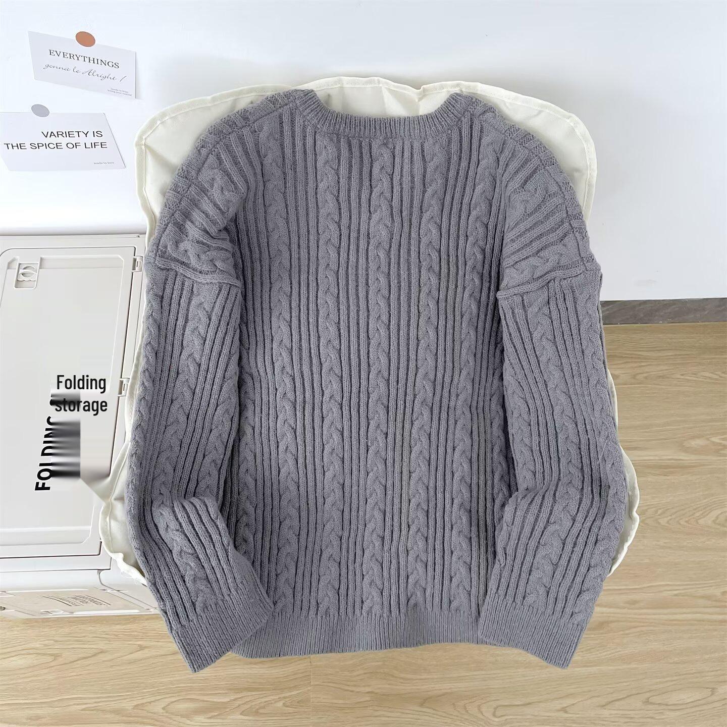 Men s Retro V-Neck Cable Knit Sweater - Autumn/Winter Loose Fit Solid Color Pullover L