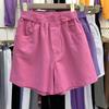 Women's Purple Cotton High-Waist Sporty Shorts - Japanese Style, Versatile, Slimming, Casual Summer Wear