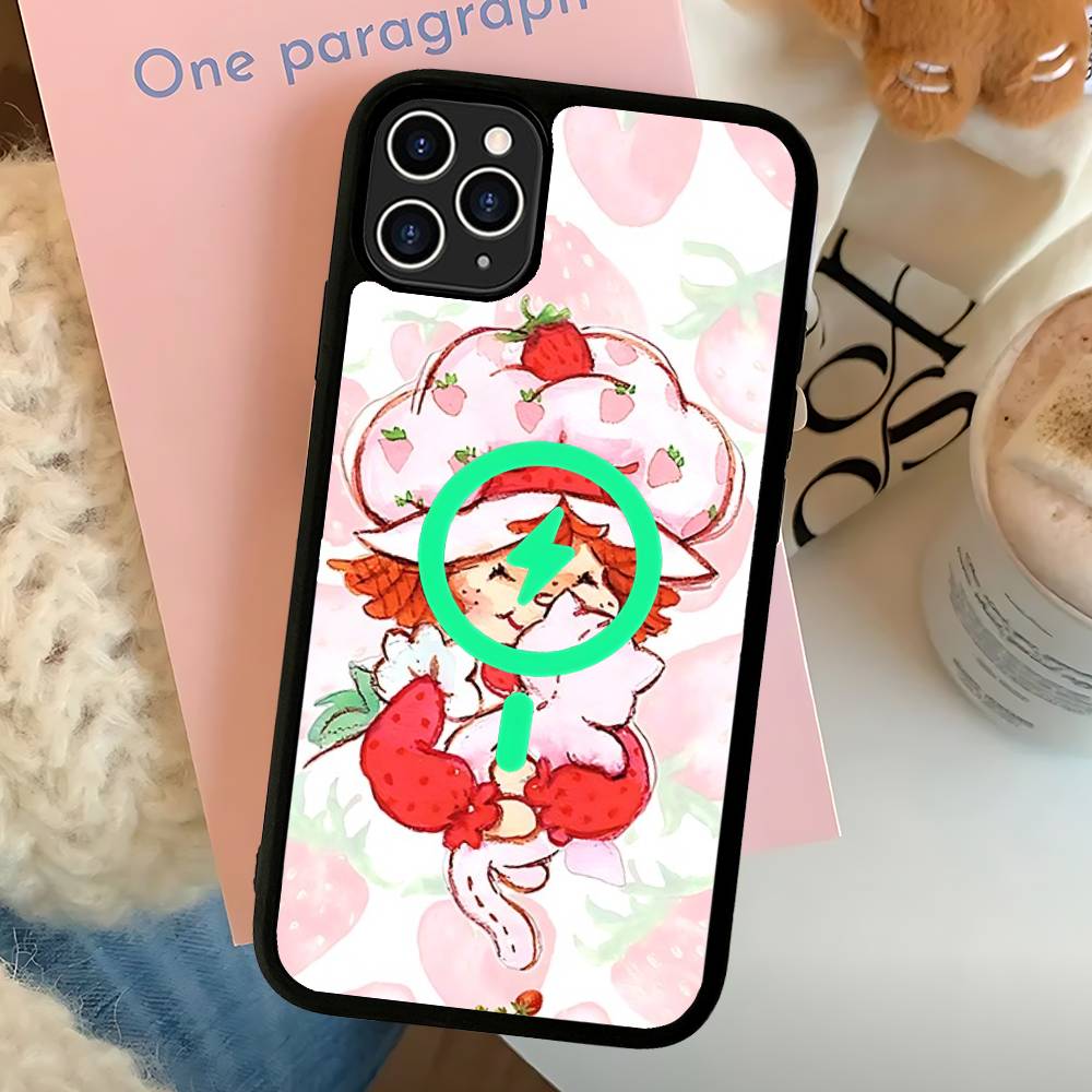 Cartoon Girl S-Strawberry S-Shortcake Magnetic Matte Phone Case For IPhone 16 17 15 14 12 11 For Magsafe Wireless Charge Cover